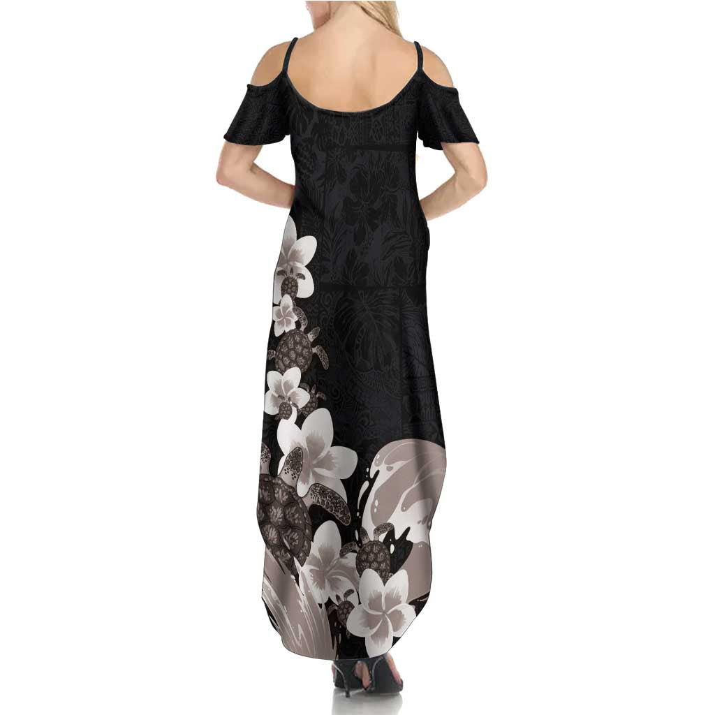 Hawaiian Plumeria and Turtle Family Matching Summer Maxi Dress and Hawaiian Shirt with Polynesian Tribal Art Pattern Grayscale Color LT03 - Polynesian Pride