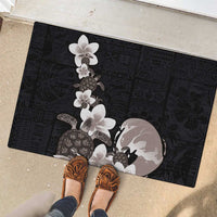 Hawaiian Plumeria and Turtle Rubber Doormat with Polynesian Tribal Art Pattern Grayscale Color
