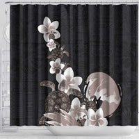 Hawaiian Plumeria and Turtle Shower Curtain with Polynesian Tribal Art Pattern Grayscale Color LT03 - Polynesian Pride