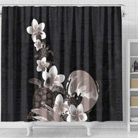 Hawaiian Plumeria and Turtle Shower Curtain with Polynesian Tribal Art Pattern Grayscale Color LT03 - Polynesian Pride