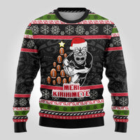 Personalized New Zealand Christmas Ugly Christmas Sweater Maori Warrior with Rugby Christmas Tree LT03 - Polynesian Pride