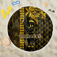 Custom Hawaii Beach Blanket Ukelele and Hula Girl Mix Kakau Pattern LT03 One Size 150cm Yellow - Polynesian Pride