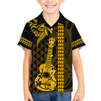 Custom Hawaii Family Matching Summer Maxi Dress and Hawaiian Shirt Ukelele and Hula Girl Mix Kakau Pattern LT03 Son's Shirt Yellow - Polynesian Pride