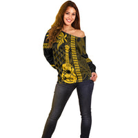 Custom Hawaii Off Shoulder Sweater Ukelele and Hula Girl Mix Kakau Pattern LT03 - Polynesian Pride
