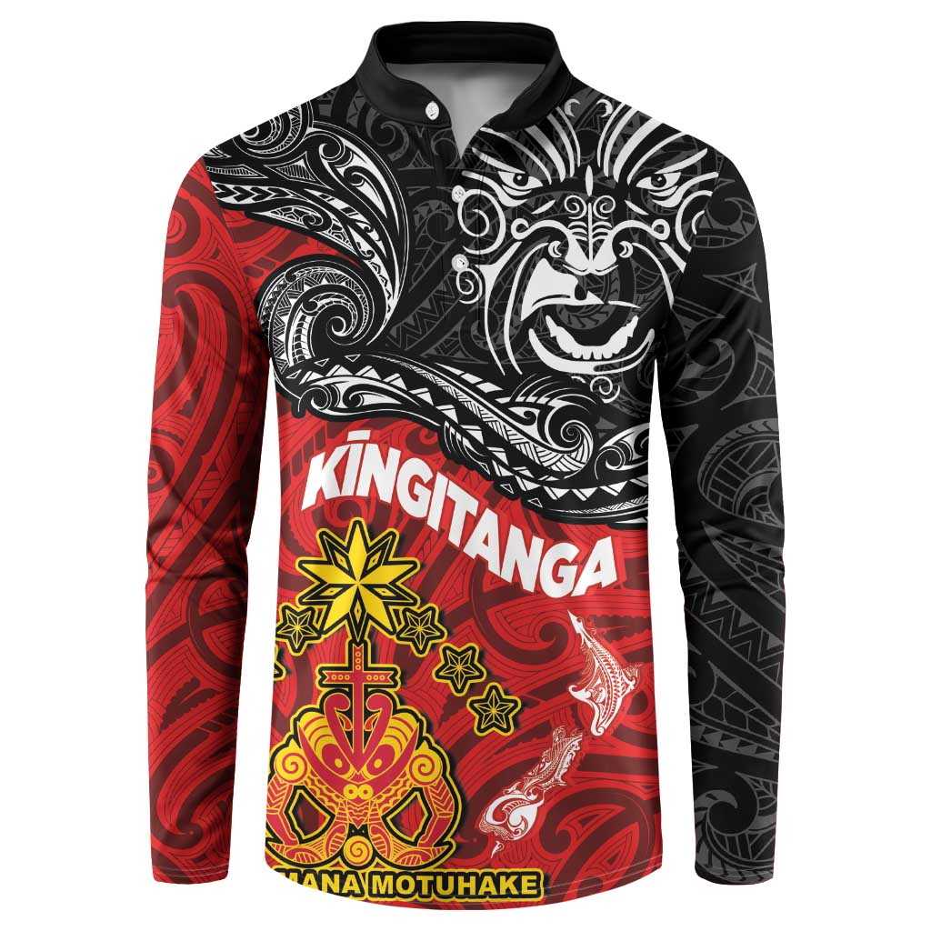 Maori King Movement Button Sweatshirt Ko Te Mana Motuhake Emblem with Moko and Polynesian Art Tattoo LT03 Red - Polynesian Pride
