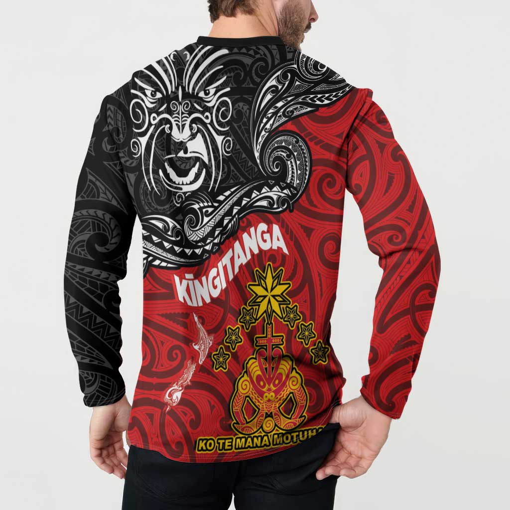 The Kingitanga - Maori King Movement Button Sweatshirt Ko Te Mana Motuhake Emblem with Moko and Polynesian Art Tattoo