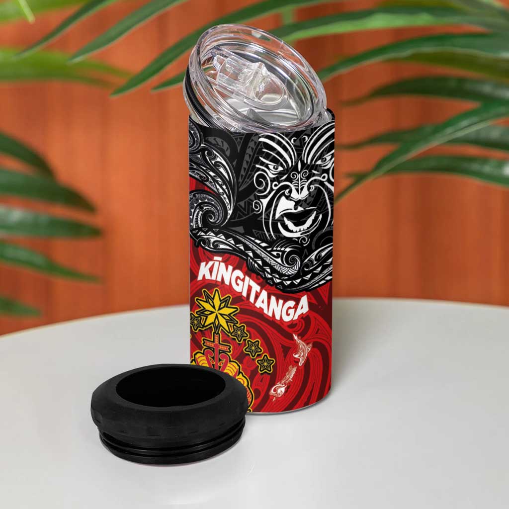 Maori King Movement 4 in 1 Can Cooler Tumbler Ko Te Mana Motuhake Emblem with Moko and Polynesian Art Tattoo LT03 - Polynesian Pride