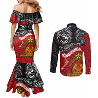The Kingitanga - Maori King Movement Couples Matching Mermaid Dress and Long Sleeve Button Shirt Ko Te Mana Motuhake Emblem with Moko and Polynesian Art Tattoo