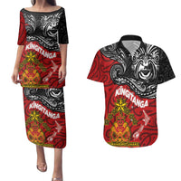 Maori King Movement Couples Matching Puletasi and Hawaiian Shirt Ko Te Mana Motuhake Emblem with Moko and Polynesian Art Tattoo LT03 Red - Polynesian Pride