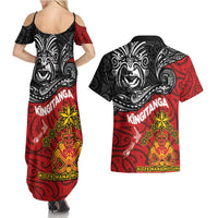 Maori King Movement Couples Matching Summer Maxi Dress and Hawaiian Shirt Ko Te Mana Motuhake Emblem with Moko and Polynesian Art Tattoo LT03 - Polynesian Pride