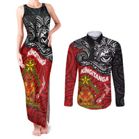 The Kingitanga - Maori King Movement Couples Matching Tank Maxi Dress and Long Sleeve Button Shirt Ko Te Mana Motuhake Emblem with Moko and Polynesian Art Tattoo