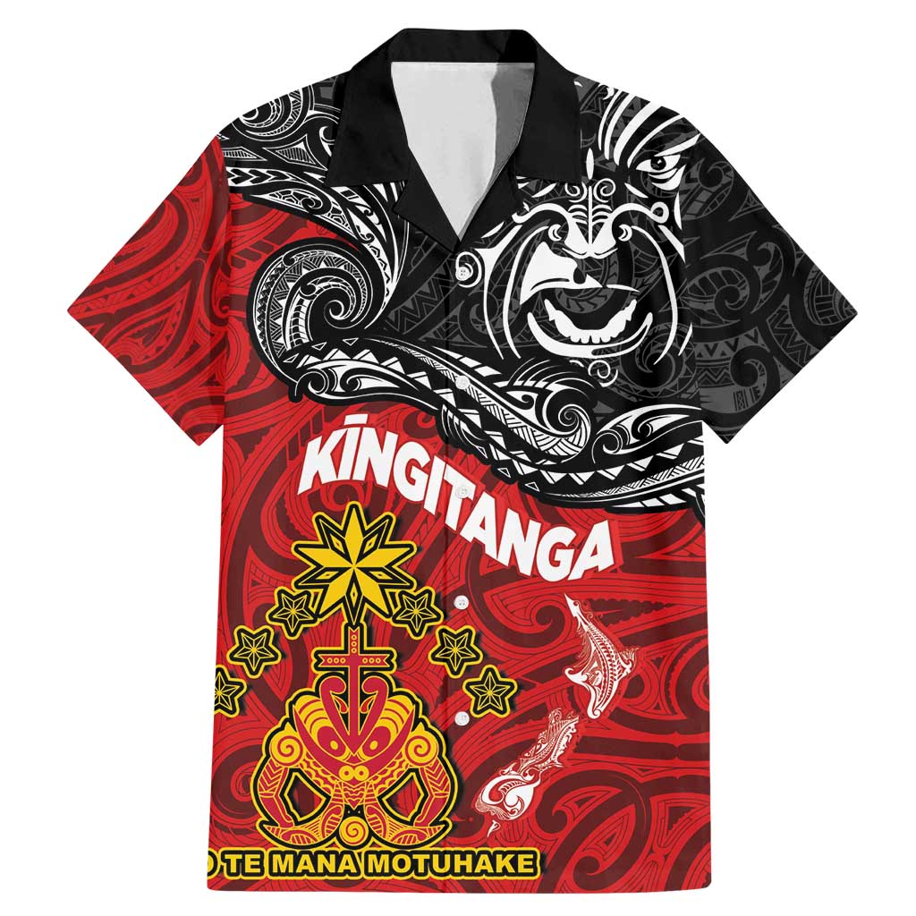 Maori King Movement Family Matching Mermaid Dress and Hawaiian Shirt Ko Te Mana Motuhake Emblem with Moko and Polynesian Art Tattoo LT03 Dad's Shirt - Short Sleeve Red - Polynesian Pride