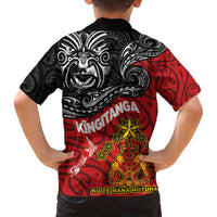 Maori King Movement Family Matching Off The Shoulder Long Sleeve Dress and Hawaiian Shirt Ko Te Mana Motuhake Emblem with Moko and Polynesian Art Tattoo LT03 - Polynesian Pride