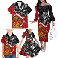 Maori King Movement Family Matching Off The Shoulder Long Sleeve Dress and Hawaiian Shirt Ko Te Mana Motuhake Emblem with Moko and Polynesian Art Tattoo LT03 - Polynesian Pride
