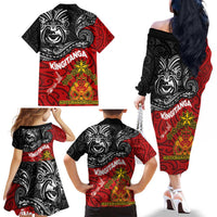 Maori King Movement Family Matching Off The Shoulder Long Sleeve Dress and Hawaiian Shirt Ko Te Mana Motuhake Emblem with Moko and Polynesian Art Tattoo LT03 - Polynesian Pride