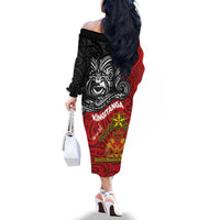 Maori King Movement Family Matching Off The Shoulder Long Sleeve Dress and Hawaiian Shirt Ko Te Mana Motuhake Emblem with Moko and Polynesian Art Tattoo LT03 - Polynesian Pride