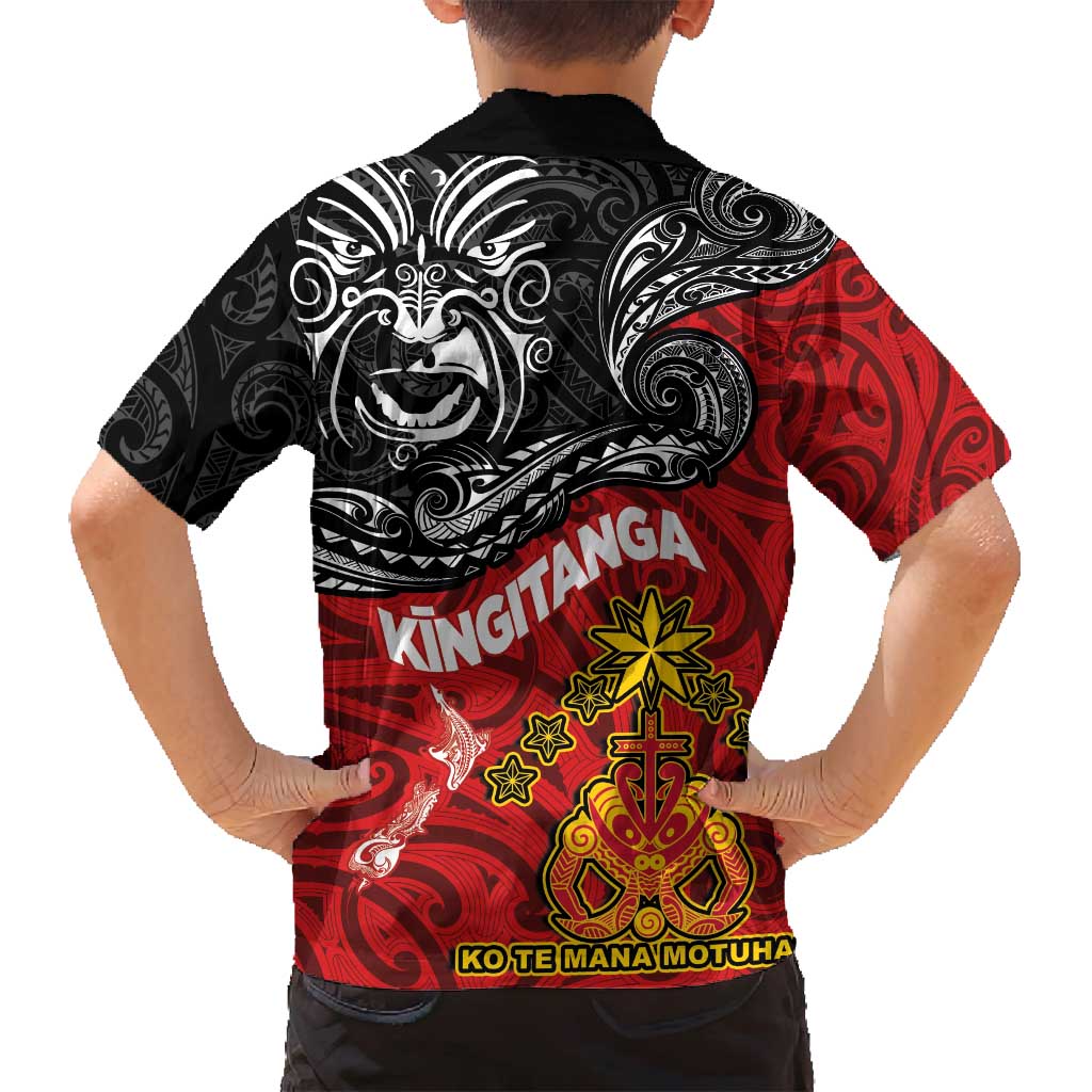 Maori King Movement Family Matching Off Shoulder Maxi Dress and Hawaiian Shirt Ko Te Mana Motuhake Emblem with Moko and Polynesian Art Tattoo LT03 - Polynesian Pride