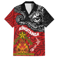 Maori King Movement Family Matching Off Shoulder Maxi Dress and Hawaiian Shirt Ko Te Mana Motuhake Emblem with Moko and Polynesian Art Tattoo LT03 Dad's Shirt - Short Sleeve Red - Polynesian Pride