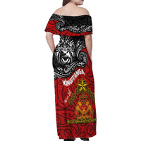 Maori King Movement Family Matching Off Shoulder Maxi Dress and Hawaiian Shirt Ko Te Mana Motuhake Emblem with Moko and Polynesian Art Tattoo LT03 - Polynesian Pride