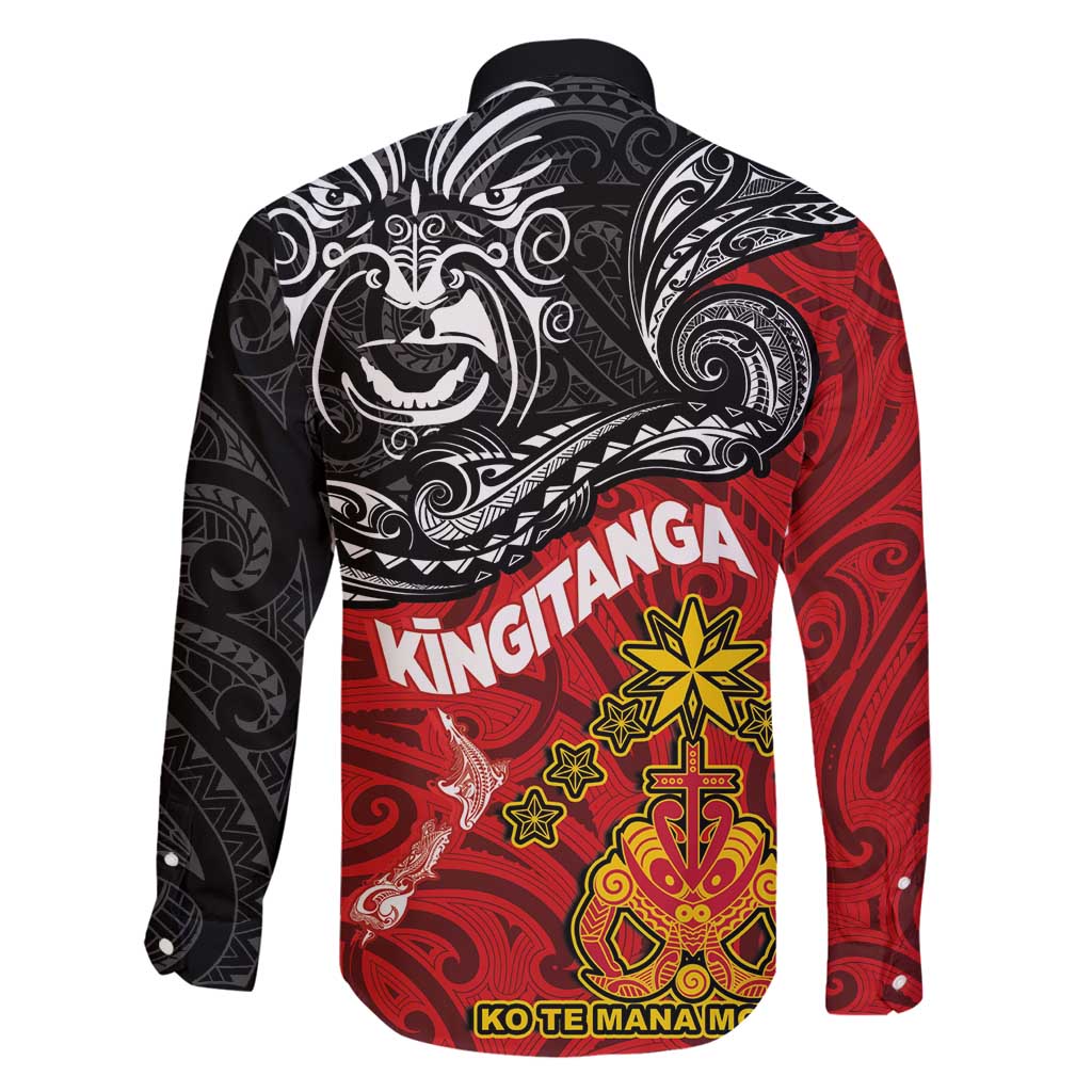 Maori King Movement Family Matching Off Shoulder Short Dress and Hawaiian Shirt Ko Te Mana Motuhake Emblem with Moko and Polynesian Art Tattoo LT03 - Polynesian Pride