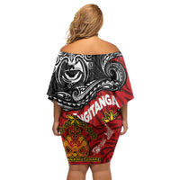 Maori King Movement Family Matching Off Shoulder Short Dress and Hawaiian Shirt Ko Te Mana Motuhake Emblem with Moko and Polynesian Art Tattoo LT03 - Polynesian Pride