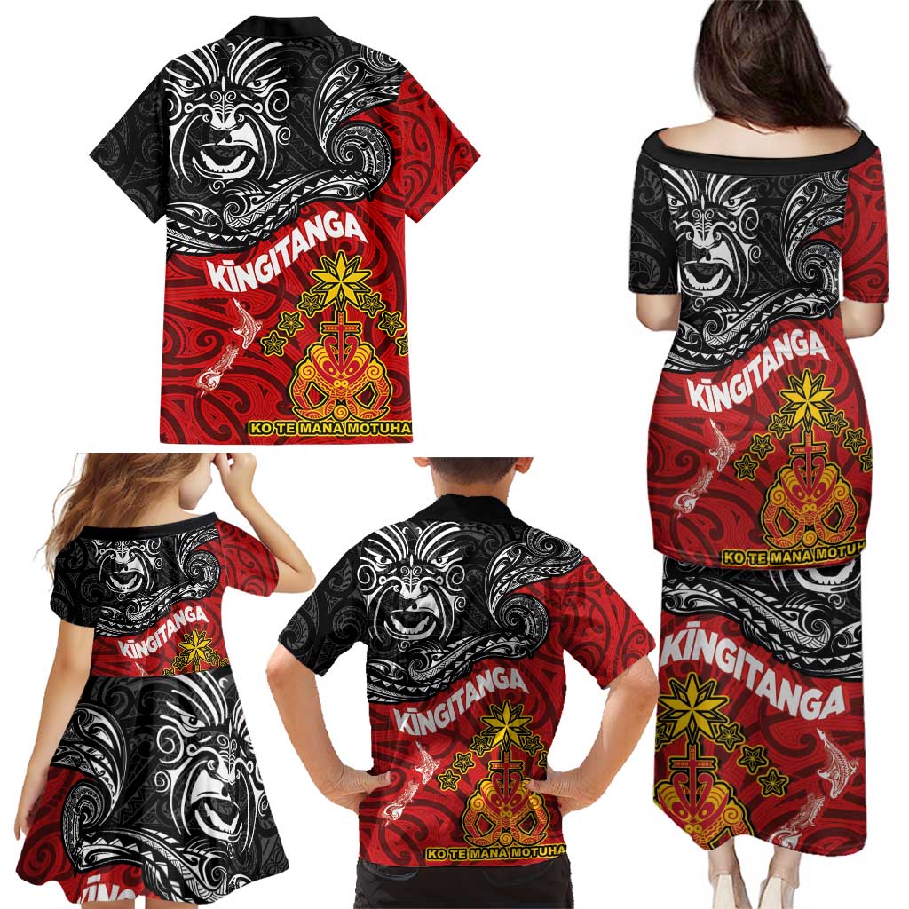 Maori King Movement Family Matching Puletasi and Hawaiian Shirt Ko Te Mana Motuhake Emblem with Moko and Polynesian Art Tattoo LT03 - Polynesian Pride