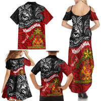 Maori King Movement Family Matching Summer Maxi Dress and Hawaiian Shirt Ko Te Mana Motuhake Emblem with Moko and Polynesian Art Tattoo LT03 - Polynesian Pride