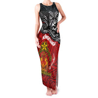 Maori King Movement Family Matching Tank Maxi Dress and Hawaiian Shirt Ko Te Mana Motuhake Emblem with Moko and Polynesian Art Tattoo LT03 Mom's Dress Red - Polynesian Pride