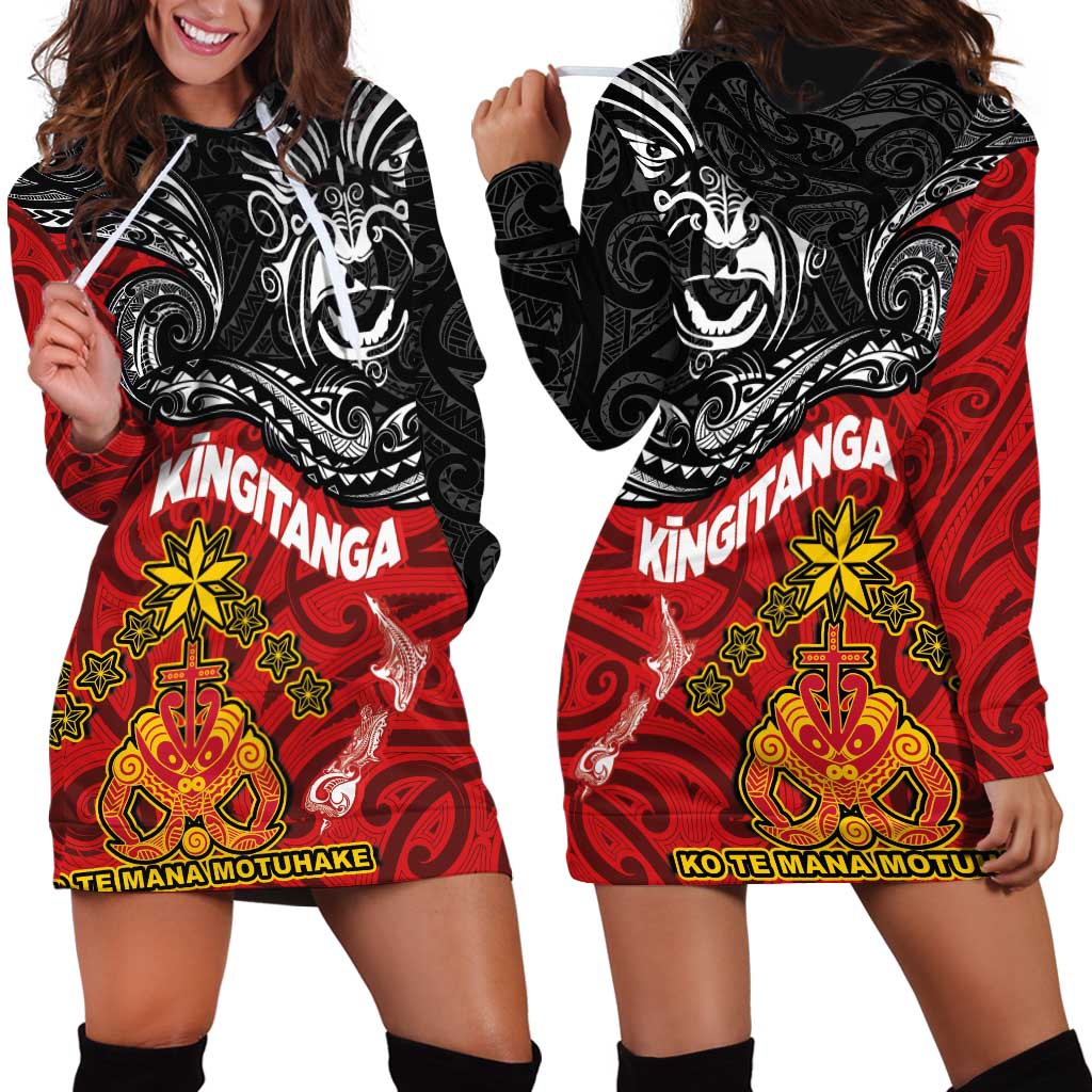 Maori King Movement Hoodie Dress Ko Te Mana Motuhake Emblem with Moko and Polynesian Art Tattoo LT03 - Polynesian Pride