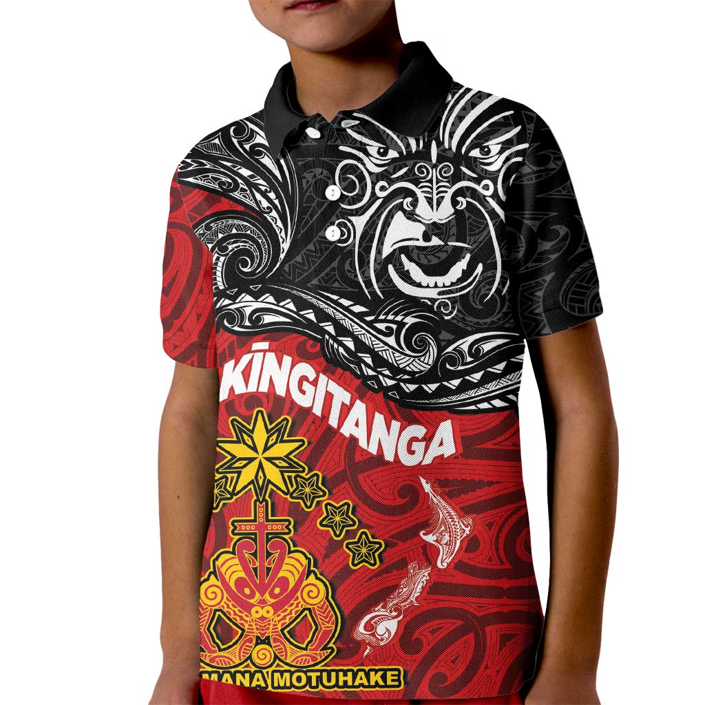 The Kingitanga - Maori King Movement Kid Polo Shirt Ko Te Mana Motuhake Emblem with Moko and Polynesian Art Tattoo