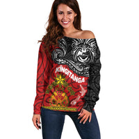 The Kingitanga - Maori King Movement Off Shoulder Sweater Ko Te Mana Motuhake Emblem with Moko and Polynesian Art Tattoo