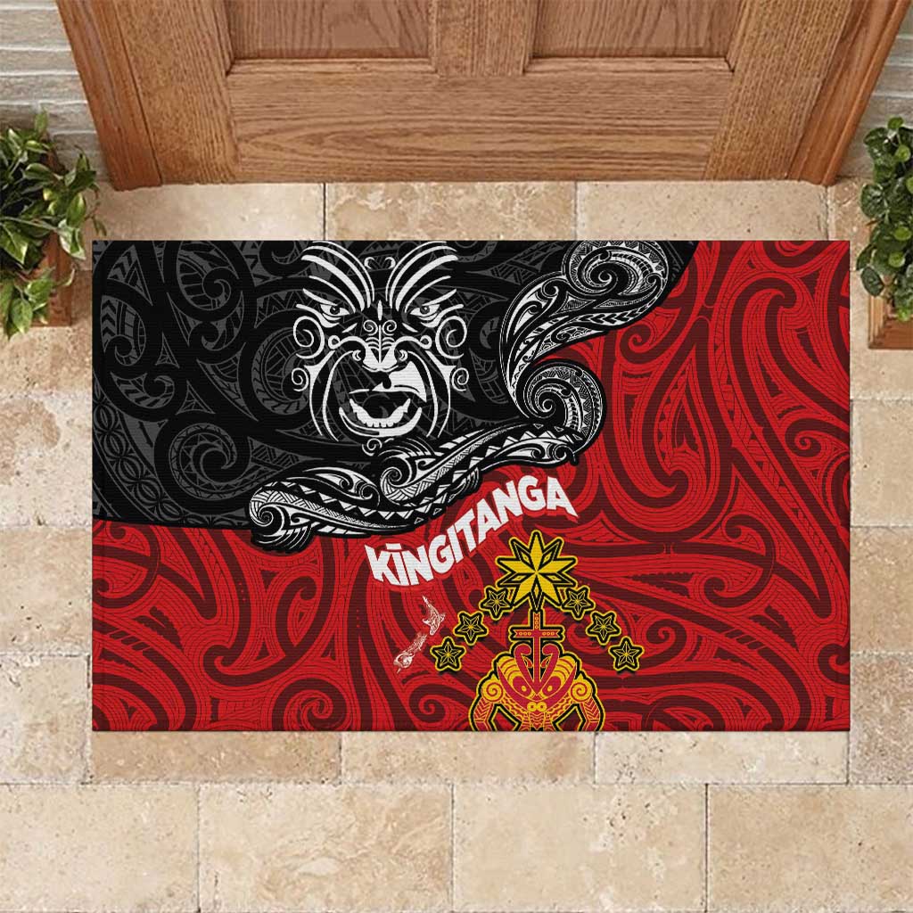 The Kingitanga - Maori King Movement Rubber Doormat Ko Te Mana Motuhake Emblem with Moko and Polynesian Art Tattoo