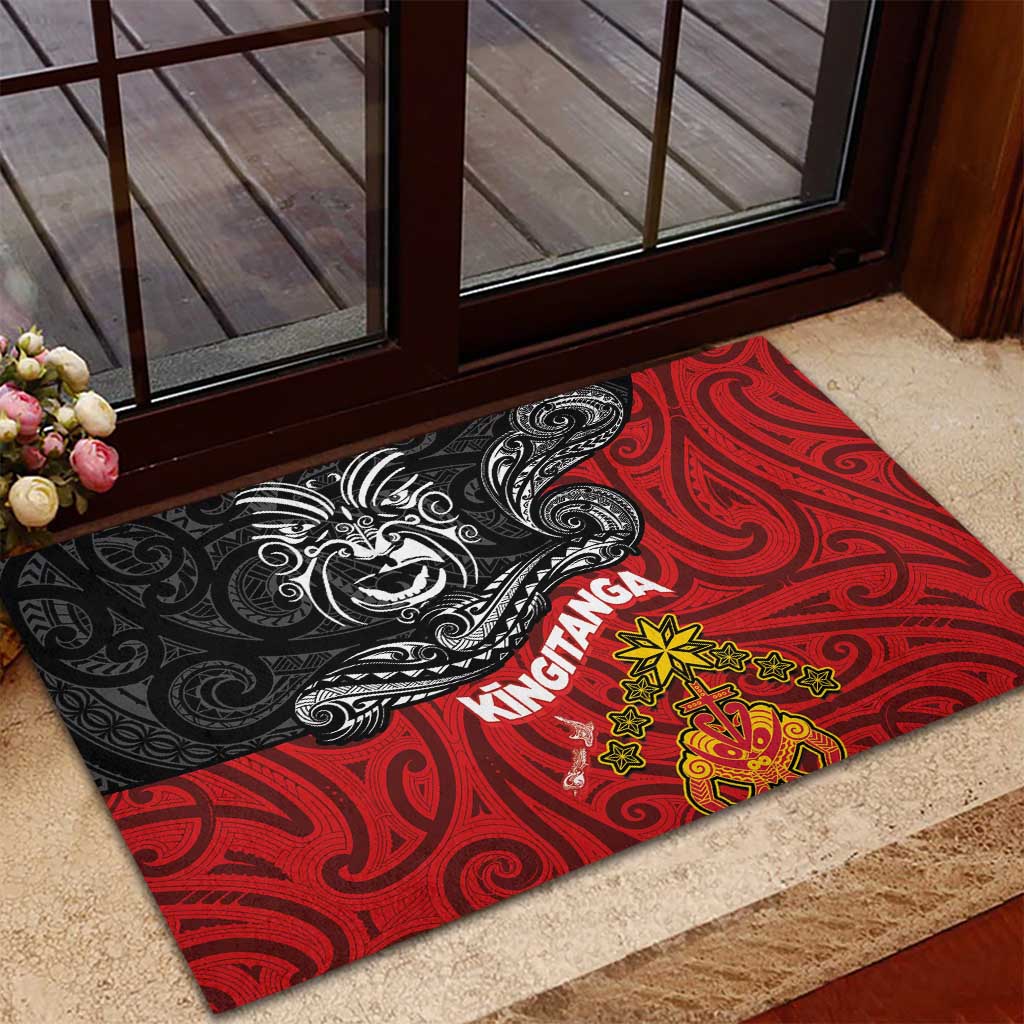 The Kingitanga - Maori King Movement Rubber Doormat Ko Te Mana Motuhake Emblem with Moko and Polynesian Art Tattoo