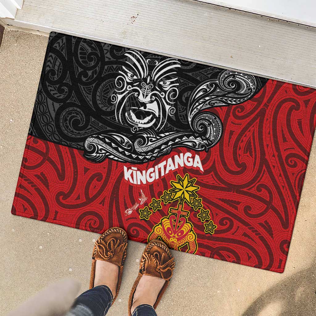 The Kingitanga - Maori King Movement Rubber Doormat Ko Te Mana Motuhake Emblem with Moko and Polynesian Art Tattoo