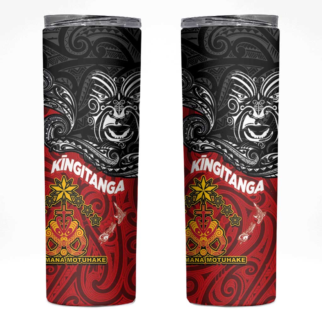 Maori King Movement Skinny Tumbler Ko Te Mana Motuhake Emblem with Moko and Polynesian Art Tattoo LT03 Red - Polynesian Pride