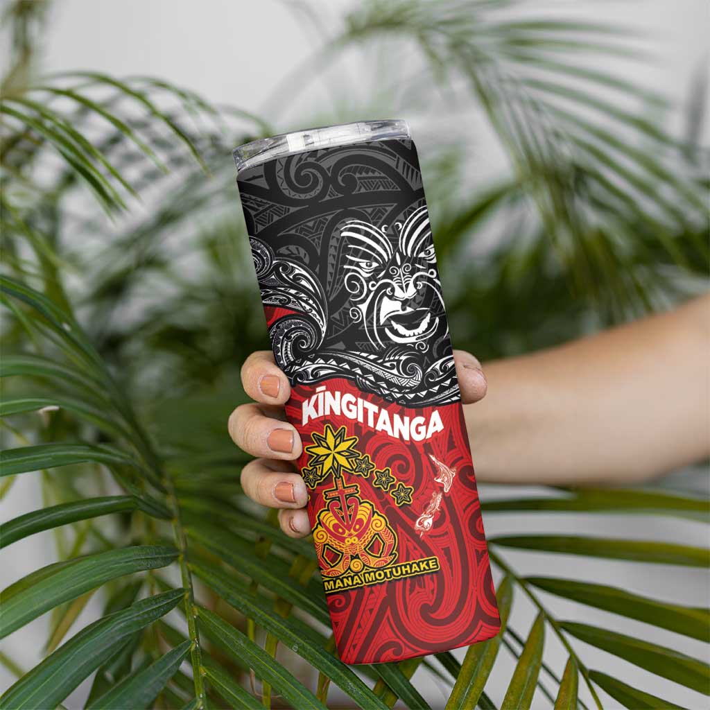 Maori King Movement Skinny Tumbler Ko Te Mana Motuhake Emblem with Moko and Polynesian Art Tattoo LT03 - Polynesian Pride