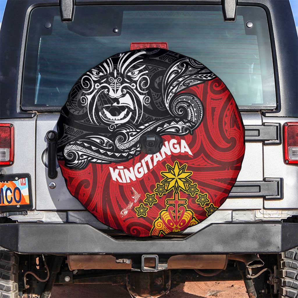Maori King Movement Spare Tire Cover Ko Te Mana Motuhake Emblem with Moko and Polynesian Art Tattoo LT03 Red - Polynesian Pride