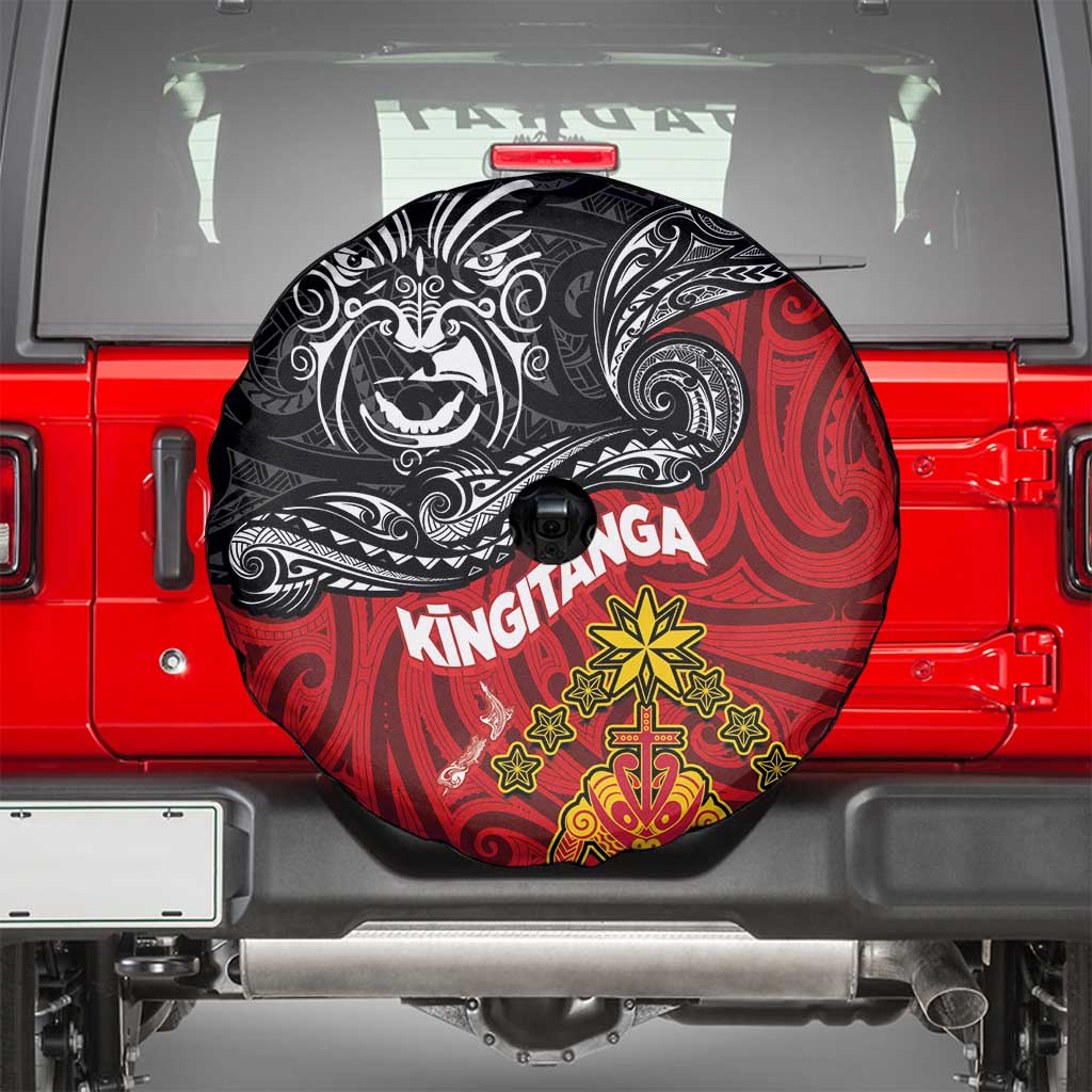Maori King Movement Spare Tire Cover Ko Te Mana Motuhake Emblem with Moko and Polynesian Art Tattoo LT03 - Polynesian Pride