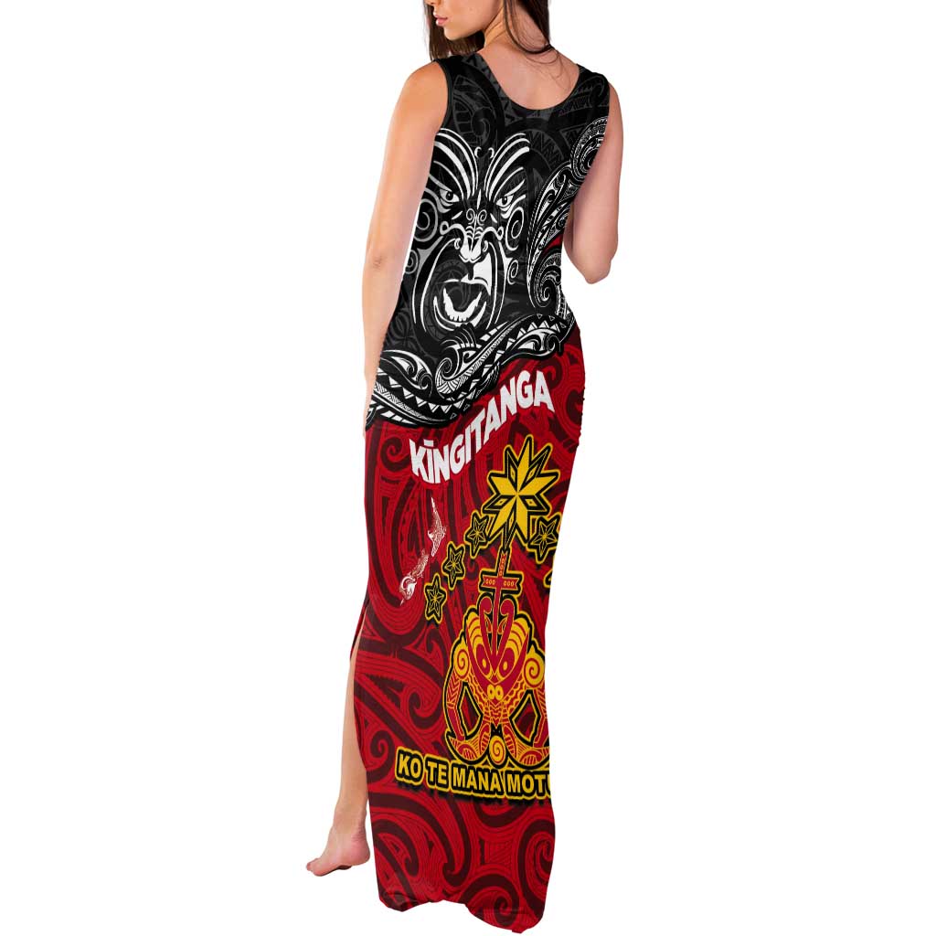 Maori King Movement Tank Maxi Dress Ko Te Mana Motuhake Emblem with Moko and Polynesian Art Tattoo LT03 - Polynesian Pride