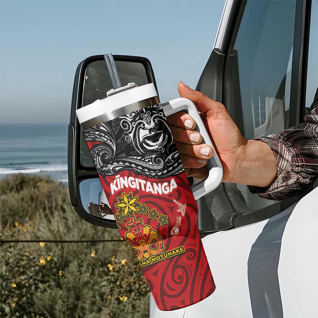 The Kingitanga - Maori King Movement Tumbler With Handle Ko Te Mana Motuhake Emblem with Moko and Polynesian Art Tattoo LT03