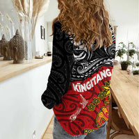 Maori King Movement Women Casual Shirt Ko Te Mana Motuhake Emblem with Moko and Polynesian Art Tattoo LT03 - Polynesian Pride