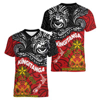 The Kingitanga - Maori King Movement Women V-Neck T-Shirt Ko Te Mana Motuhake Emblem with Moko and Polynesian Art Tattoo