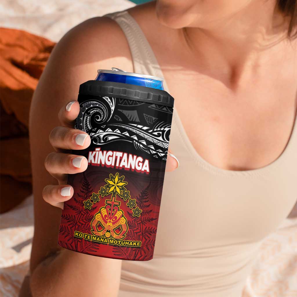 Personalised Maori King Movement 4 in 1 Can Cooler Tumbler Ko Te Mana Motuhake Emblem with Silver Ferns and Polynesian Art Tattoo LT03 - Polynesian Pride
