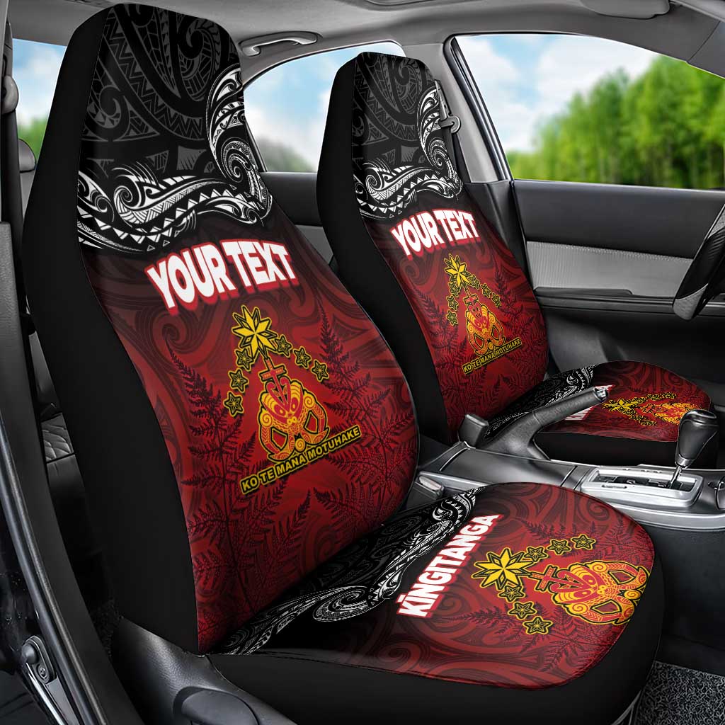 Personalised Maori King Movement Car Seat Cover Ko Te Mana Motuhake Emblem with Silver Ferns and Polynesian Art Tattoo LT03 - Polynesian Pride