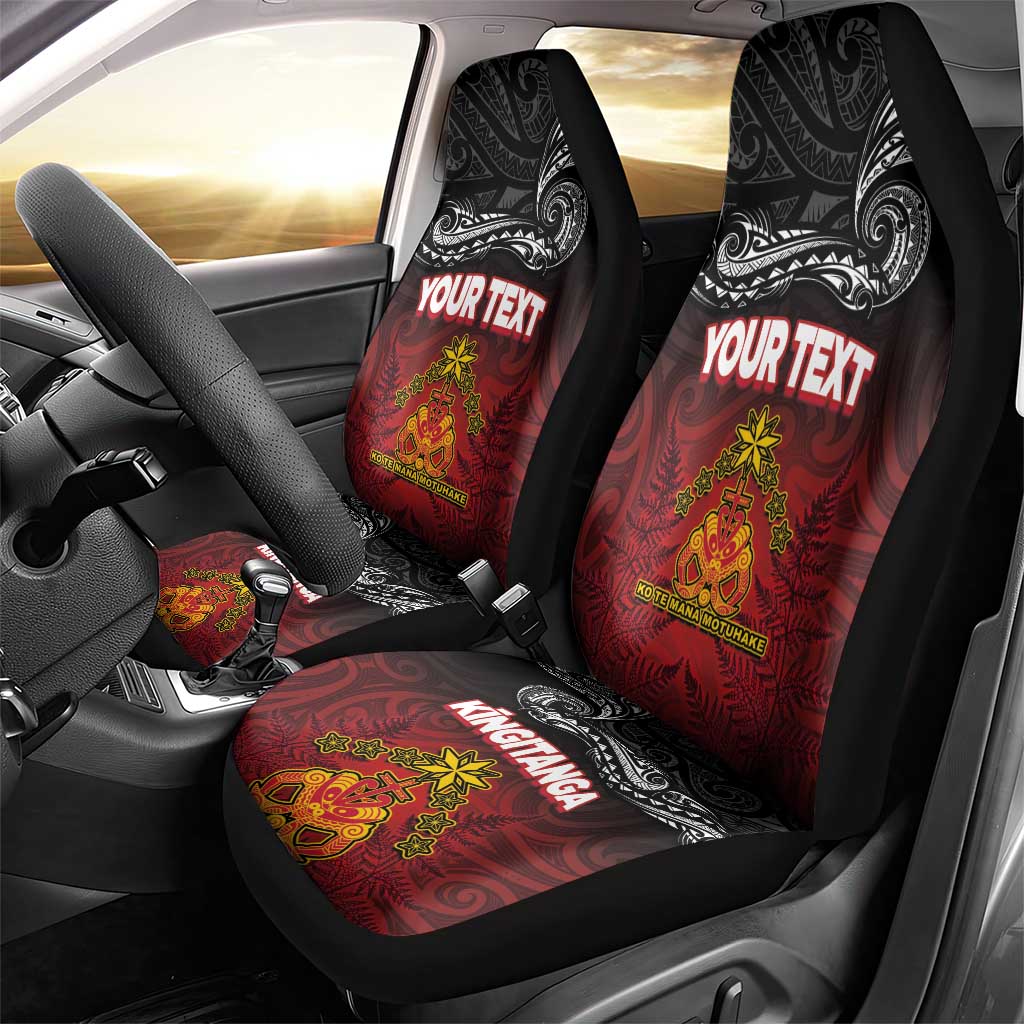Personalised Maori King Movement Car Seat Cover Ko Te Mana Motuhake Emblem with Silver Ferns and Polynesian Art Tattoo LT03 - Polynesian Pride