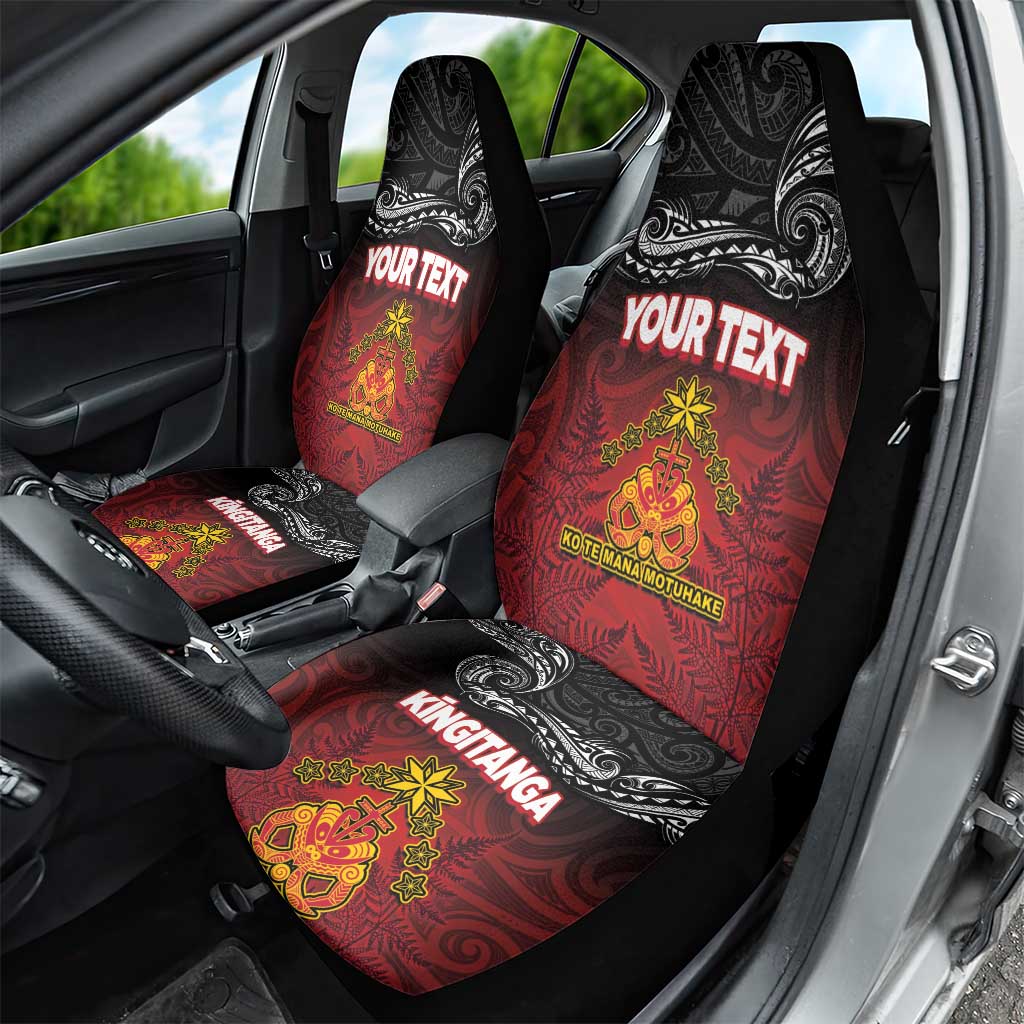 Personalised Maori King Movement Car Seat Cover Ko Te Mana Motuhake Emblem with Silver Ferns and Polynesian Art Tattoo LT03 - Polynesian Pride