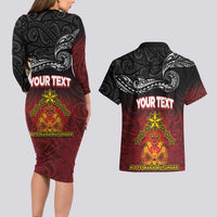 Personalised Maori King Movement Couples Matching Long Sleeve Bodycon Dress and Hawaiian Shirt Ko Te Mana Motuhake Emblem with Silver Ferns and Polynesian Art Tattoo LT03 - Polynesian Pride