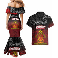 Personalised Maori King Movement Couples Matching Mermaid Dress and Hawaiian Shirt Ko Te Mana Motuhake Emblem with Silver Ferns and Polynesian Art Tattoo LT03 - Polynesian Pride