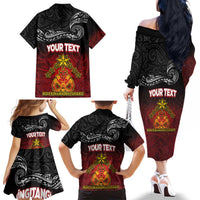 Personalised Maori King Movement Family Matching Off The Shoulder Long Sleeve Dress and Hawaiian Shirt Ko Te Mana Motuhake Emblem with Silver Ferns and Polynesian Art Tattoo LT03 - Polynesian Pride
