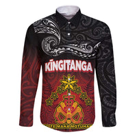 Personalised Maori King Movement Family Matching Off The Shoulder Long Sleeve Dress and Hawaiian Shirt Ko Te Mana Motuhake Emblem with Silver Ferns and Polynesian Art Tattoo LT03 Dad's Shirt - Long Sleeve Red - Polynesian Pride